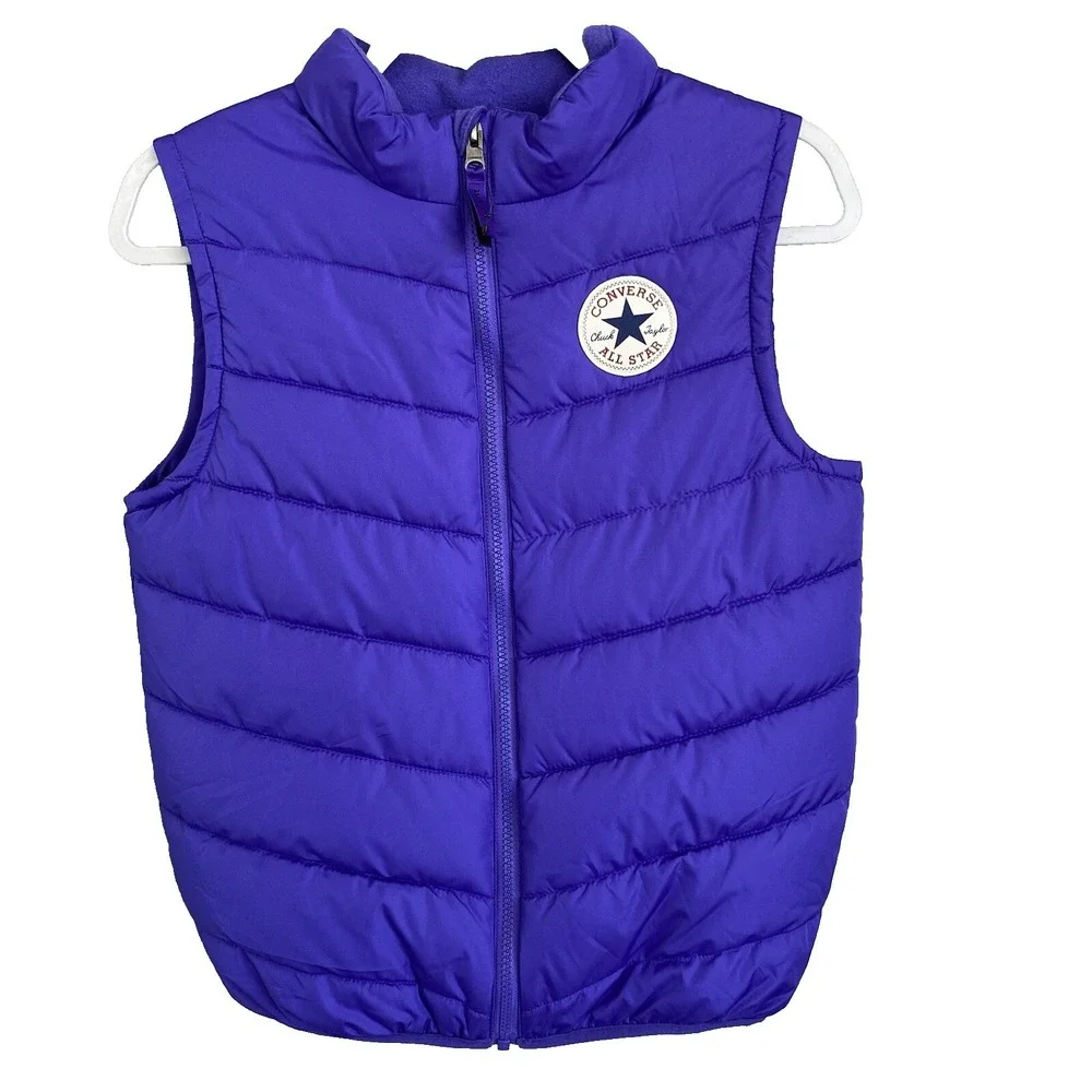 Converse All Star Youth Puffer 10-12 Unisex Full Zip Vest Jacket Purple Solid